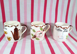 Darling Mid Century 3pc  &quot;Coffee Time&quot; 3D Raised Graphic Colorful Mug Set - £22.15 GBP