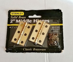 Stanley Solid Brass Miniature Medium Hinges 2-1/2&quot; Long x 1-3/16&quot; Open (... - £5.79 GBP