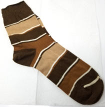 1970s Striped Geek Chic Crew Socks Chocolate Tan Brown Retro Irregular Vtg - £15.19 GBP