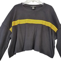 Forever21 Shirt Black Yellow Stripe Sporty Crop Long Sleeves Round Neck Womens L - $8.10