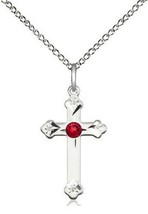 Garnet Cross Necklace Sterling Silver January Birthstone with an 18 Inch... - £42.32 GBP