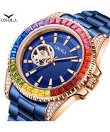 Fashion Colored Diamond Hollowed Out Watch for Men ONOLA Fully Automatic - £42.91 GBP