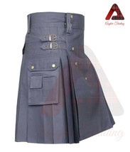 Scottish Handmade Utility Kilt Heavy Cotton Gray Utility Kilt Men&#39;s Custom Kilts - £42.17 GBP