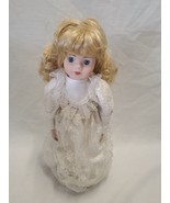 Circa 1990s 15&quot; Porcelain Collector Doll Blonde Hair Blue Eyes with Stand - £15.47 GBP