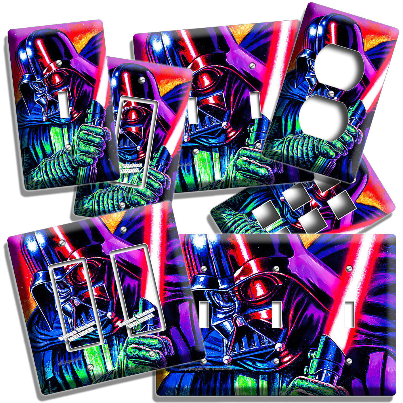 VIBRANT LORD DARTH VADER RED SWORD STAR WARS LIGHT SWITCH OUTLET PLATE ART DECOR