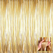 Foil Fringe Curtain Backdrop, 3.28Ft X 6.56Ft Metallic Tinsel Streamers Curtains - £23.96 GBP