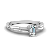 Emerald Cut CZ Diamond V Edged Solitaire Engagement Ring 14k White Gold Plated - £79.13 GBP