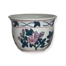 Small Porcelain Lipped Planter Flower Pot Hand Painted Floral Blue Pink - £11.19 GBP