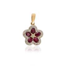 18K Gold Ruby Cherry Blossom Flower Pendant - £459.96 GBP