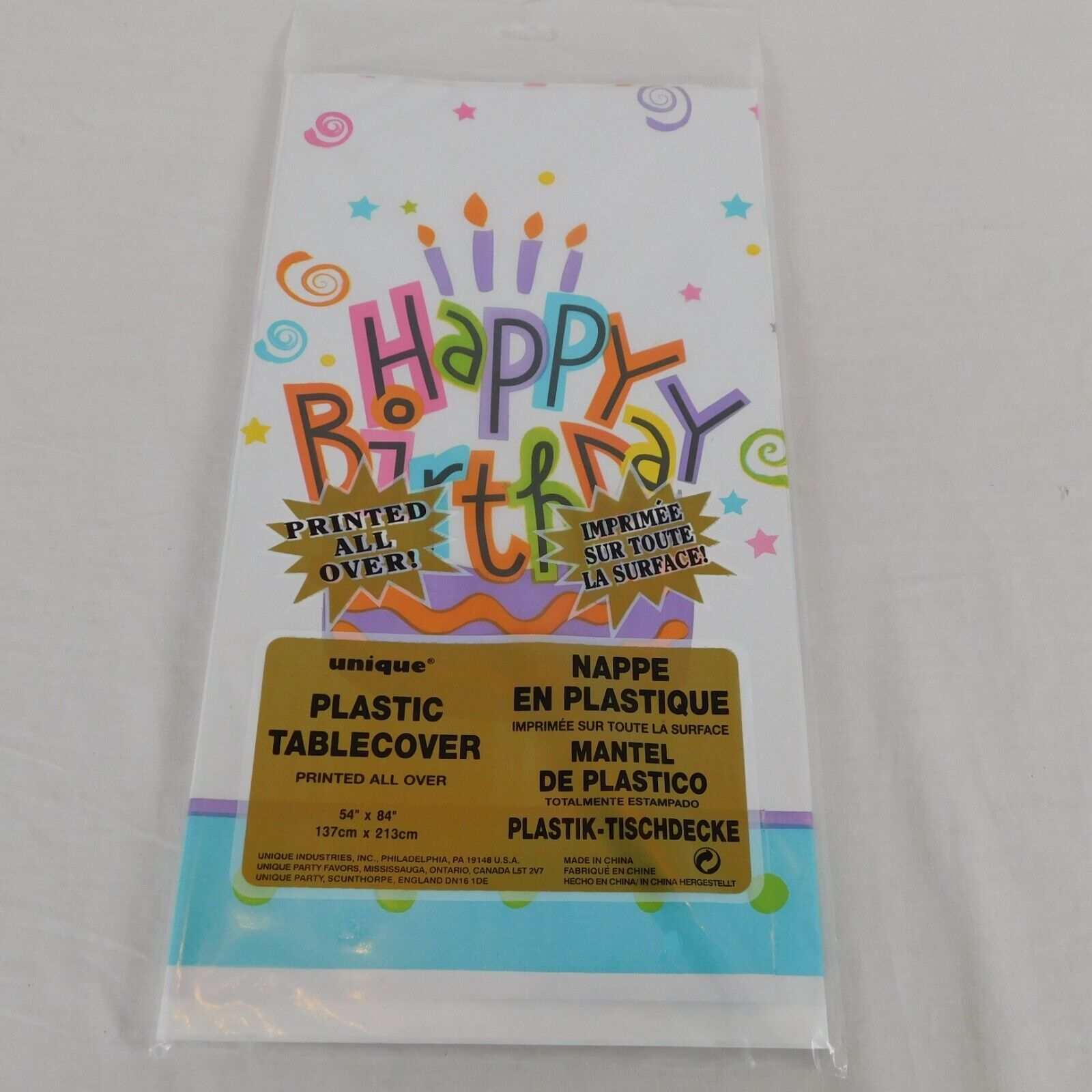 Happy Birthday Treat Plastic Tablecover 54" x 84" Rectangle Unique Industries - £4.75 GBP