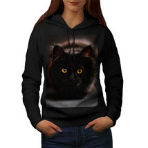 Wellcoda Black Pussy Cat Womens Hoodie, Fluffy Casual Hooded Sweatshirt - £28.72 GBP