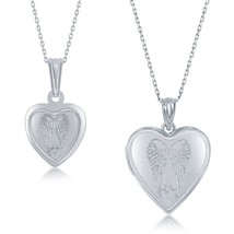 Sterling Silver Mother &amp; Daughter Set, Heart Pendant + Locket - Angel Wings - £121.34 GBP
