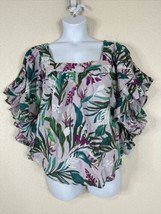 NWT Terra &amp; Sky Womens Plus Size 0X Lavender Tropical Leaves Square Neck Top - £17.54 GBP
