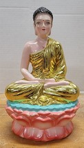 Vintage Chalkware Meditating Buddha Vibrant Colors Chippy Figure Figurine - $18.81