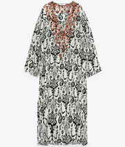 Zara Bnwt New. Black Long Midi Embroidered Tunic Caftan Dress V Neck . 7521/060 - £30.31 GBP