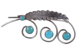 Vintage Native American sterling and turquoise feather brooch - £110.34 GBP