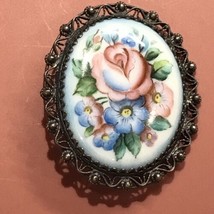 antique silver ceramic brooch - $69.99