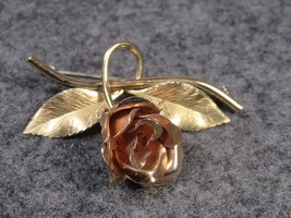 Vintage Pin-Brooch Rose Marked &quot;KREMENTZ&quot; Pink &amp; Yellow Gold Plated 1.75&quot; Long. - £12.47 GBP