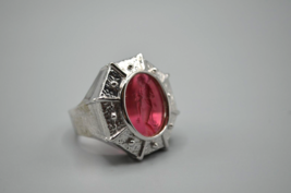 Tagliamonte Venetian Glass Intaglio Red Pink Ring 925 Italy Size 8 Art Nouveau - £68.79 GBP