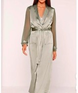 Missguided Green Satin Chiffon Belted Duster Jacket Cardigan Coat Maxi S... - $27.35 CAD
