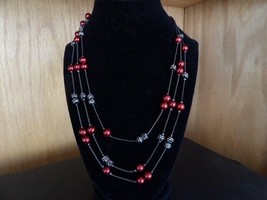 Fashion Jewelry Women's Beaded Necklace Red and Black Glitter Rhinestones - £6.57 GBP