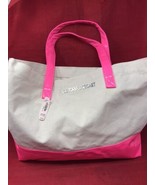 NWT Victoria&#39;s Secret Tote Beige Canvas with Pink PVC Plastic Bottom 18x... - $29.21