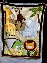 Tiddliwinks Crib Blanket Jungle Monkey Throw Lion Alligator Brown 33x42 - £15.97 GBP