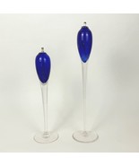 Signed Pair of Buzz Blodgett Art Glass Starlite Oil Candles Cobalt 2002 - $5,535.87 MXN