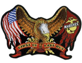 First in Last Out Eagle USA Flag Marines 11 Inch Jacket Vest Iron ON Patch - £20.33 GBP