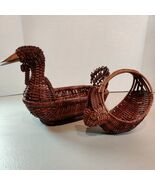 (2) VTG Rattan Wicker Woven Duck Turkey Goose Basket Wooden Beak &amp; Small... - $10.63 CAD
