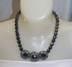 Vintage Chico&#39;s 15&quot; Black Facet Cut Beaded Choker Silvertone Chain Neckl... - $553.18 MXN