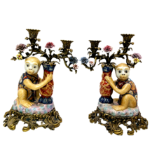 Antique Monkey Candelabra Ormolu Bronze Oriental Porcelain UW Republic of China - £474.34 GBP