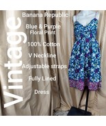 Vintage Banana Republic Blue &amp; Purple Floral Print Cotton Dress Size M - £26.15 GBP