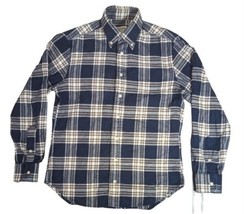 Gitman Brothers Flannel Shirt Navy Beige White Plaid Button Mens Med Long Sleeve - £39.22 GBP