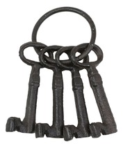 Rustic Vintage Antique Style Cast Iron Jailer Keys Set of 4 In Ring Costume Prop - £11.98 GBP