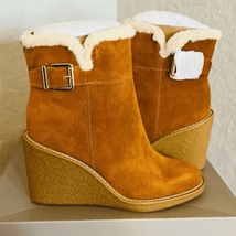 FRANCO SARTO Ulayna Water Resistant Suede Fleece Wedge Bootie, Brown, NWT - $1,734.59 MXN