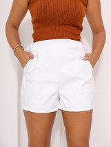 Party Pants  Shorts Stylish Women Genuine Leather White Cocktail Wear Designer - £82.73 GBP