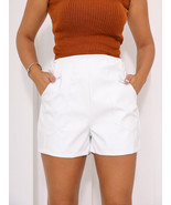Party Pants  Shorts Stylish Women Genuine Leather White Cocktail Wear De... - $141.55 CAD