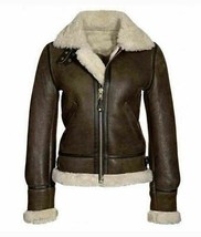 Women&#39;s Aviator RAF Bomber Fur Shearling Sheepskin Real Leather Jacket All Sizes - £118.50 GBP