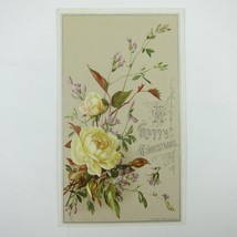Victorian Christmas Card Raphael Tuck &amp; Sons Yellow Roses Purple Flowers Antique - £4.70 GBP