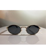 Unisex, oval shaped sunglasses with black lenses and gold wire frame - $10.00