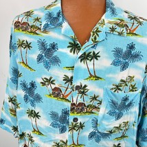 Hawaiian Aloha 2 XLT Shirt Tiki Hut Palm Trees Pineapple Blue Tropical - £39.81 GBP