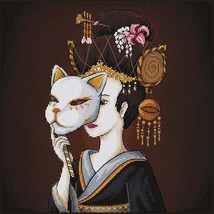Geisha Cross Stitch Japanese pattern pdf - Asian woman Embroidery Chinese mask - £13.97 GBP