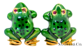 18K (750) Yellow Gold - Enamel &amp; Natural Ruby, Round Brilliant Cut: Frog Earring - £1,232.13 GBP