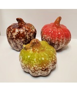Ceramic Pumpkins, set of 3, Decorative Accents, Fall Decor, red green brown - £14.38 GBP