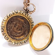 12k Gold Victorian Mourning Locket Braided Hair Under Glass Etched Desig... - £381.16 GBP