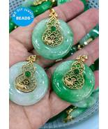 Emeral Green Jade pendant 35mm Donut (PI)  18K Gold Focal Jadeite gemsto... - $18.50