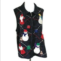 Santa Snowman Knit Zip Up Sweater Vest Sz XL - £16.31 GBP