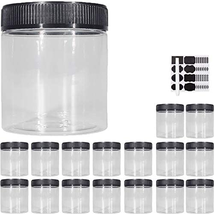 Plastic Jars with Lids Round Small Clear Container Jar 16 Oz -16Pcs Black Caps - £29.22 GBP