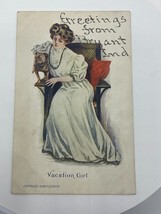 Vintage Postcard 1908 P. Gordon Vacation Girl Victorian Woman &amp; Pit Bull... - £3.72 GBP